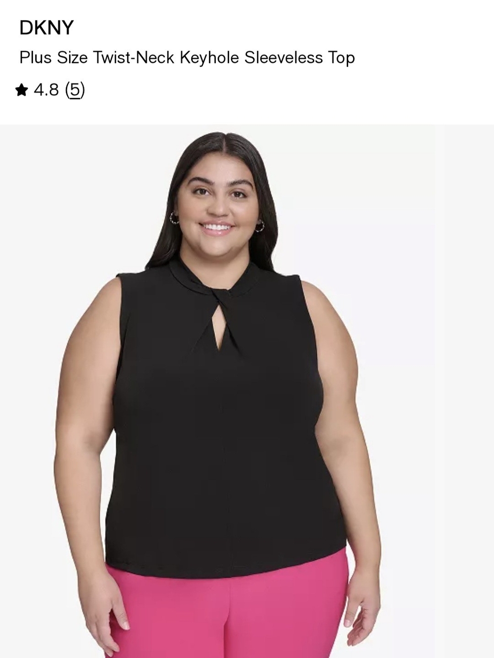 DKNY Black Twist-Neck Keyhole Sleeveless Camisole